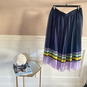 HALOGEN Blue with Purple/Yellow Stripes Pleated Skirt  Size M